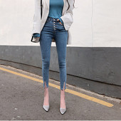 Skinny τζιν για γυναίκες μονόπετα Pantalones Vaqueros Mujer Ψηλόμεση ελαστικό μπλε τζιν Jean Mon Bottoms Lady Chic