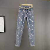 2023. aasta teksapüksid kevad-sügisteksad naistele kõrge vöökohaga kõhn helesinine teksapüksid naiste kõrge elastsusega veniv teksapüks A462