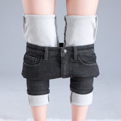 Ženske zimske snježne tople baršunaste tajice Traperice Elastične plišane rastezljive termo traperice Ženske uske traper hlače Ženske hlače od flisa