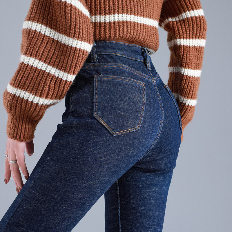 Ženske zimske snježne tople baršunaste tajice Traperice Elastične plišane rastezljive termo traperice Ženske uske traper hlače Ženske hlače od flisa