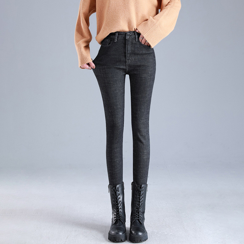 Ženske zimske snježne tople baršunaste tajice Traperice Elastične plišane rastezljive termo traperice Ženske uske traper hlače Ženske hlače od flisa