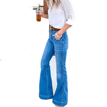 Stretch Flare Jeans για Γυναικεία Vintage Fashion Streetwear Ψηλόμεση Ολόσωμο Λεπτό Φαρδύ Πόδι Casual Τζιν Γυναικεία