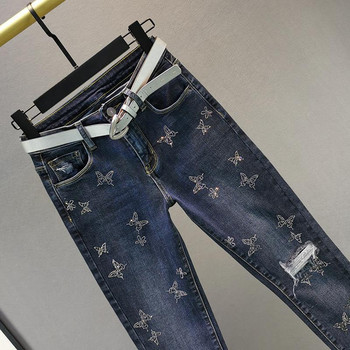 Κοσμήματα Skinny Lady Diamond Iron On Street Denim Παντελόνι Γυναικεία Vintage Μπλε Hallow Out Hole Jeans Punk Fashion Ankle κολάν A455