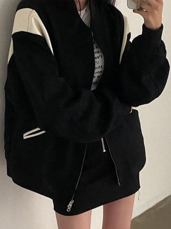 Y2K Дамско ретро корейско модно улично облекло Суитшърт с цип Harajuku Палто Якета с цип Черен суичър Kpop дрехи