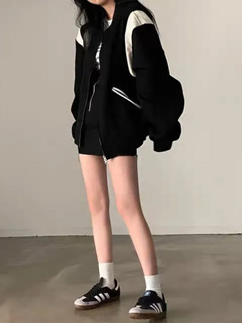 Y2K Дамско ретро корейско модно улично облекло Суитшърт с цип Harajuku Палто Якета с цип Черен суичър Kpop дрехи