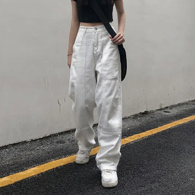 Xpqbb Λευκό ίσιο τζιν για γυναίκες φθινόπωρο 2022 Νέο casual φαρδύ γυναικείο παντελόνι Streetwear Φαρδύ ψηλόμεσο τζιν παντελόνι
