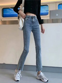 Κλασικό ψηλόμεσο κουμπάκι Ακατέργαστο γυναικείο παντελόνι μέχρι τον αστράγαλο Μόδα Λεπτό τζιν παντελόνι Casual Stretch Streetwear Γυναικεία ρούχα