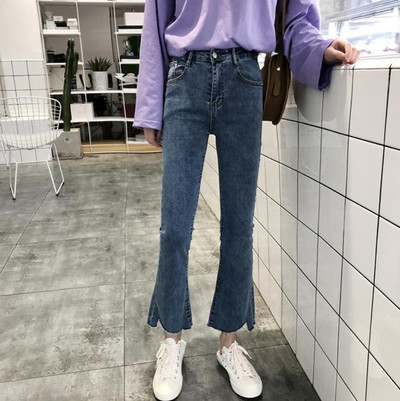 Κλασικό ψηλόμεσο κουμπάκι Ακατέργαστο γυναικείο παντελόνι μέχρι τον αστράγαλο Μόδα Λεπτό τζιν παντελόνι Casual Stretch Streetwear Γυναικεία ρούχα