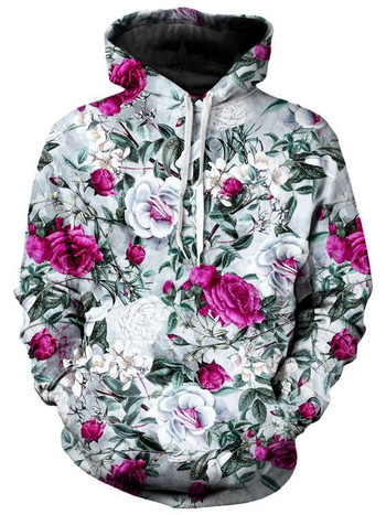 Моден нов пролетен и есенен пуловер с качулка с дълъг ръкав, суичър с 3D печат на цветя, улично Y2K облекло, ежедневна качулка с качулка