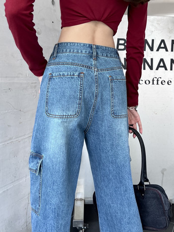 ZHISILAO Νέο Pocket Cargo Τζιν Γυναικεία Boyfriend Y2k Loose Casual Μπλε Φαρδύ Παντελόνι Ολόσωμο Τζιν Streetwear 2023