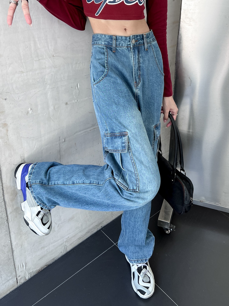 ZHISILAO Nove džepne kargo traperice za žene Boyfriend Y2k široke ležerne plave široke traper hlače pune dužine Ulična odjeća 2023.