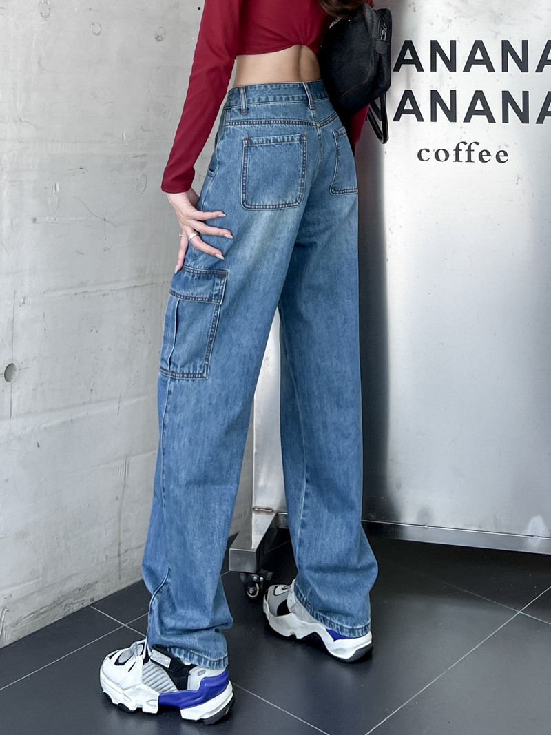 ZHISILAO Nove džepne kargo traperice za žene Boyfriend Y2k široke ležerne plave široke traper hlače pune dužine Ulična odjeća 2023.