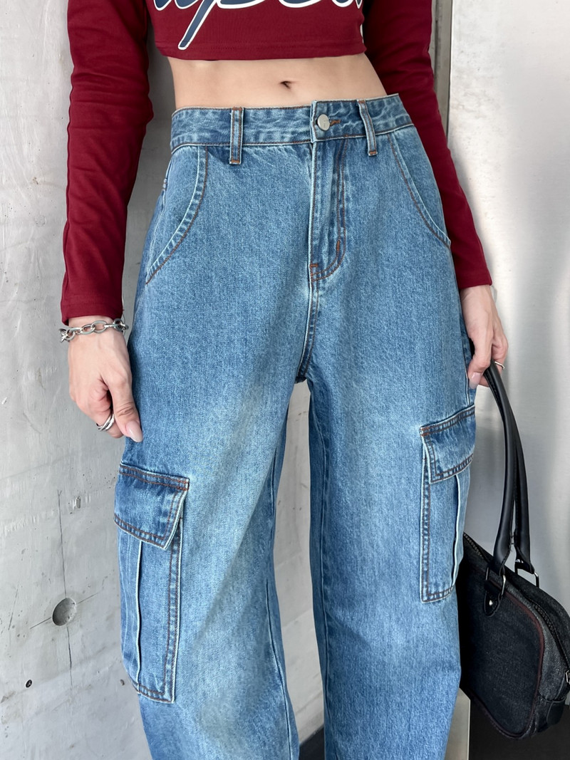 ZHISILAO Nove džepne kargo traperice za žene Boyfriend Y2k široke ležerne plave široke traper hlače pune dužine Ulična odjeća 2023.