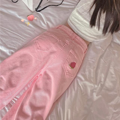 Ροζ τζιν Γυναικεία κέντημα Γλυκιά κυρία Υπέροχη με όλα τα ταιριαστά περιστασιακά μοντέρνα Κορεάτικη μόδα Νέος σχεδιασμός College Young джинсы женские Ins