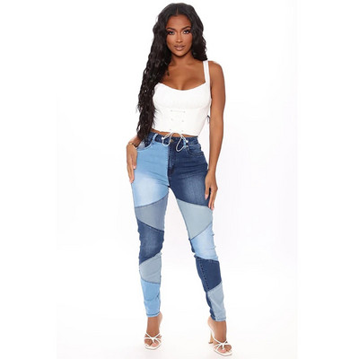 2023. aasta stiilne kevadine naiste teksad Kõrge vöökohaga kitsad pliiatspüksid, värvilised lapid Elegantne suvine seksikas naiste teksapüksid C4547