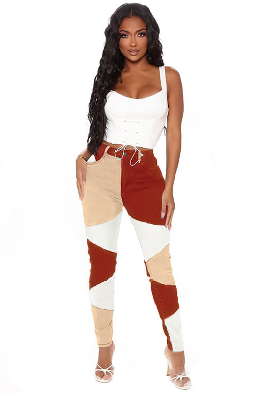 2023. aasta stiilne kevadine naiste teksad Kõrge vöökohaga kitsad pliiatspüksid, värvilised lapid Elegantne suvine seksikas naiste teksapüksid C4547