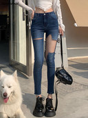 Τζιν Γυναικεία Καλοκαιρινή τρύπα Λεπτή ψηλόμεση Νέα άφιξη Streetwear Μολύβι Παντελόνι All-match Skinny Ins Κορεάτικο στυλ Γυναικεία Vintage