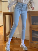 Μολύβι τζιν Γυναικεία Μασίφ Απλό Ανοιξιάτικο Skinny Μόδα με ψηλή μέση, καθημερινή vintage τσέπες με ρούχο για γυναίκες