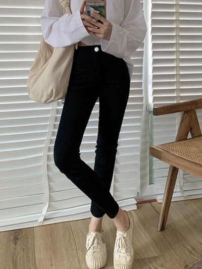 Μολύβι τζιν Γυναικεία Μασίφ Απλό Ανοιξιάτικο Skinny Μόδα με ψηλή μέση, καθημερινή vintage τσέπες με ρούχο για γυναίκες