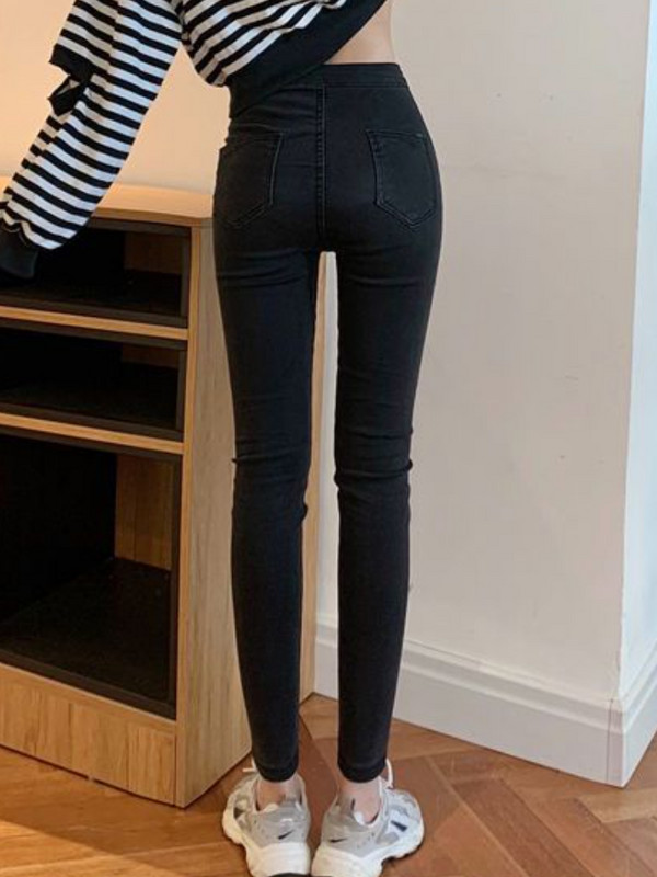 Μολύβι τζιν Γυναικεία Μασίφ Απλό Ανοιξιάτικο Skinny Μόδα με ψηλή μέση, καθημερινή vintage τσέπες με ρούχο για γυναίκες