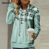 Φθινοπωρινό χειμωνιάτικο ζιβάγκο με καρό πλεκτό μακρυμάνικο πουλόβερ Γυναικεία casual μπλουζάκια Γυναικεία μπλουζάκια με κουκούλα με κορδόνια