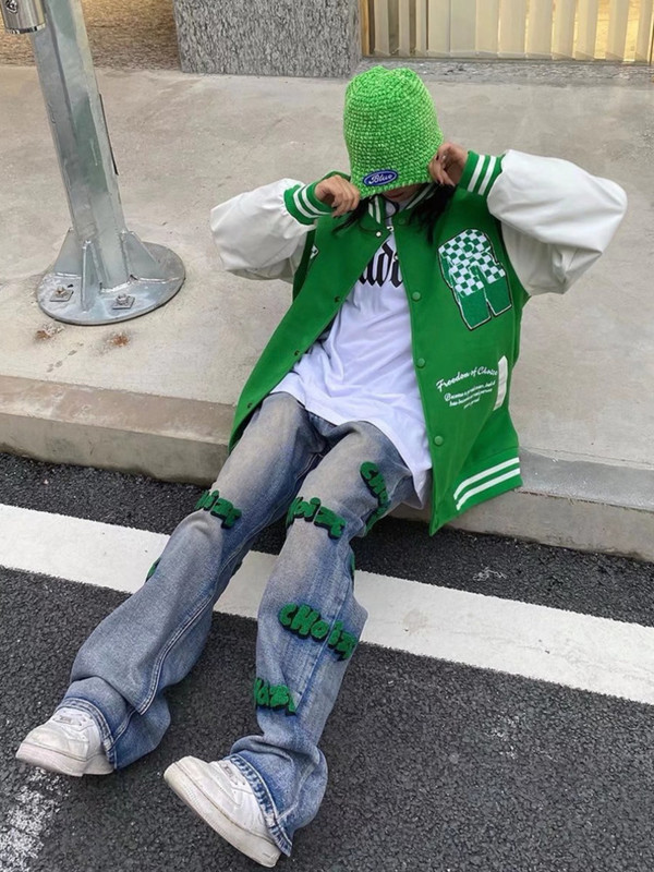 Feynzz Embroidery high street style hiphop flocking τζιν φθινοπωρινό φαρδύ παντελόνι για άνδρες και γυναίκες μόδα ψηλόμεσο τζιν