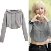 Kpop LISA 2023 kevad Solid Colors Pingutusnööriga kapuutsiga kaelusega kapuutsid, pikkade varrukatega vabaaja kampsun Naiste High Street naiste topid