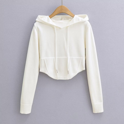 Kpop LISA 2023 kevad Solid Colors Pingutusnööriga kapuutsiga kaelusega kapuutsid, pikkade varrukatega vabaaja kampsun Naiste High Street naiste topid