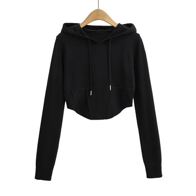 Kpop LISA 2023 kevad Solid Colors Pingutusnööriga kapuutsiga kaelusega kapuutsid, pikkade varrukatega vabaaja kampsun Naiste High Street naiste topid