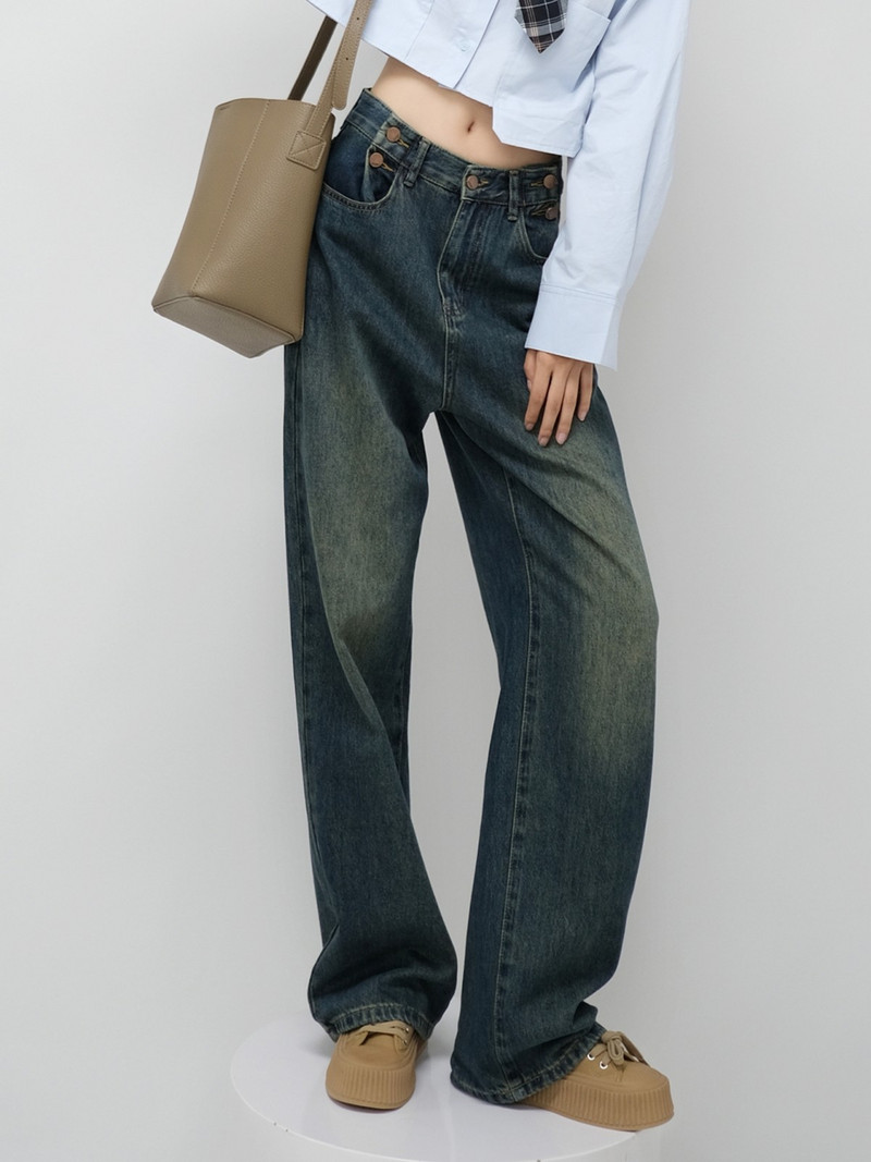 ZHISILAO Pantaloni drepți cu picior lat și largi, pantaloni drepți pentru femei, vintage, iubit, pantaloni denim de lungime întreagă, îmbrăcăminte de stradă 2023