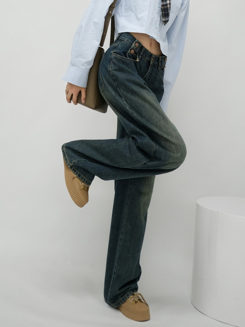 ZHISILAO Pantaloni drepți cu picior lat și largi, pantaloni drepți pentru femei, vintage, iubit, pantaloni denim de lungime întreagă, îmbrăcăminte de stradă 2023