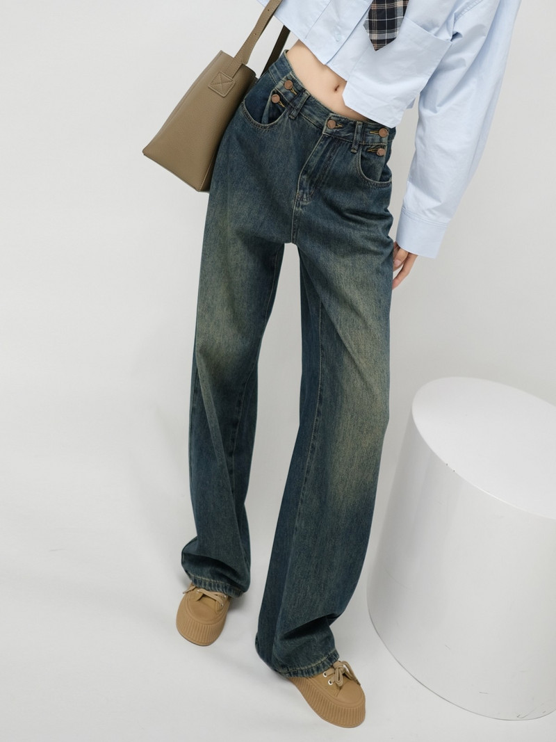 ZHISILAO Pantaloni drepți cu picior lat și largi, pantaloni drepți pentru femei, vintage, iubit, pantaloni denim de lungime întreagă, îmbrăcăminte de stradă 2023