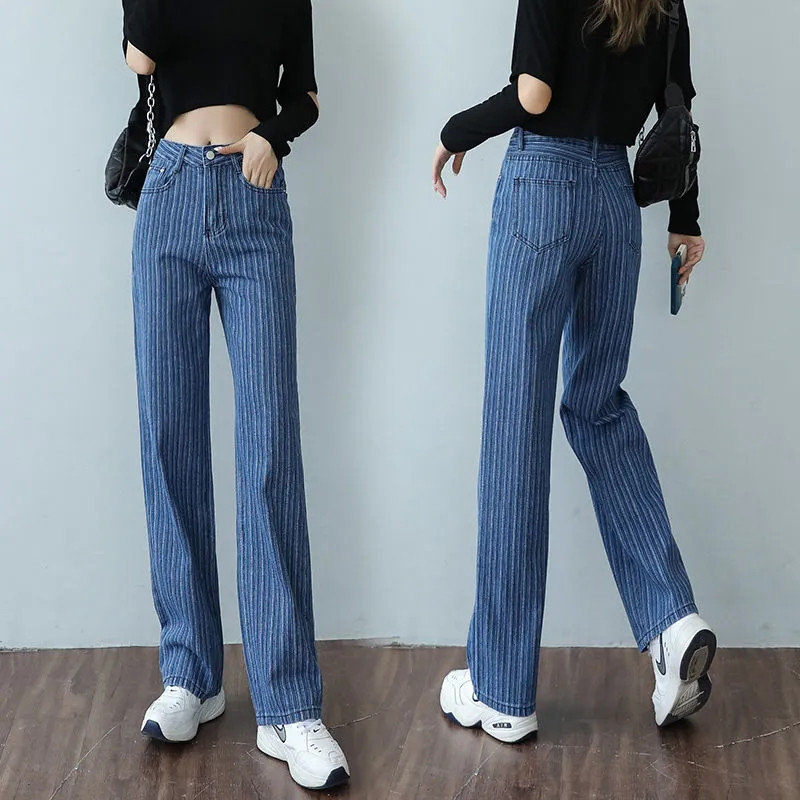 Ženske traperice visokog struka Ležerna ulična odjeća Y2k široke uredske dame Nove modne korejske traper hlače Ženske ravne hlače širokih nogavica