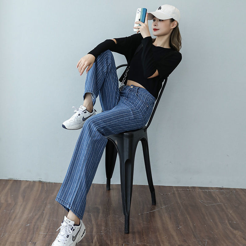 Ženske traperice visokog struka Ležerna ulična odjeća Y2k široke uredske dame Nove modne korejske traper hlače Ženske ravne hlače širokih nogavica