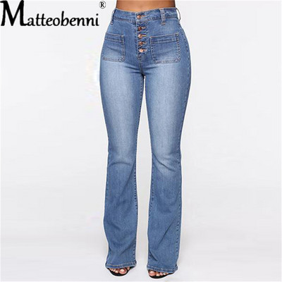 Modne seksi traperice visokog struka za 2022. Ženske isprane traper hlače s dugmadima Femme hlače s džepnim hlačama Bootcut Ravne traperice Mujer