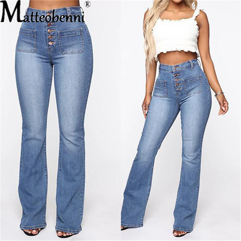 Modne seksi traperice visokog struka za 2022. Ženske isprane traper hlače s dugmadima Femme hlače s džepnim hlačama Bootcut Ravne traperice Mujer