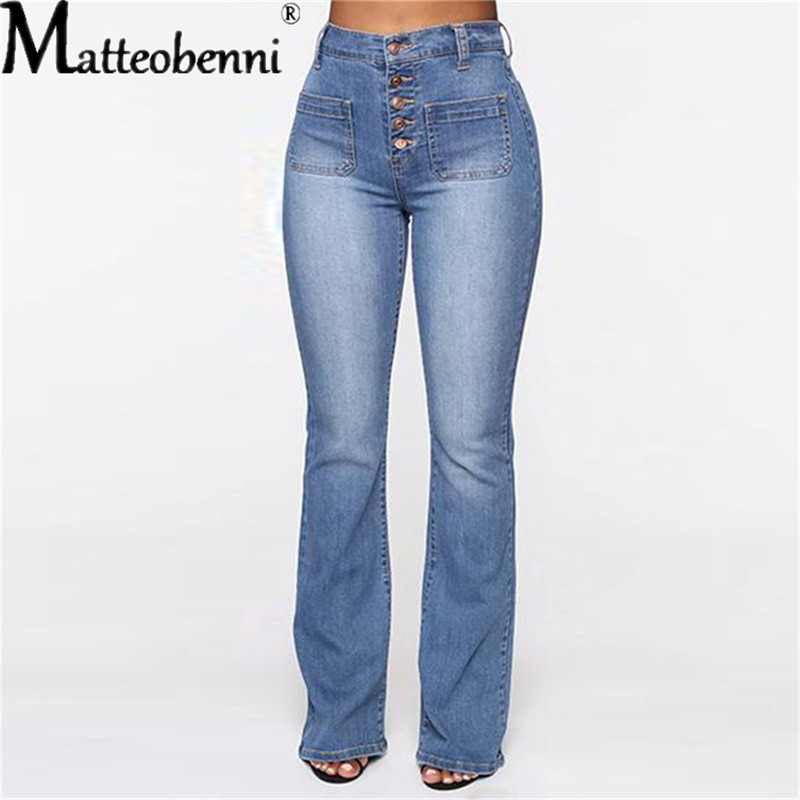 Modne seksi traperice visokog struka za 2022. Ženske isprane traper hlače s dugmadima Femme hlače s džepnim hlačama Bootcut Ravne traperice Mujer