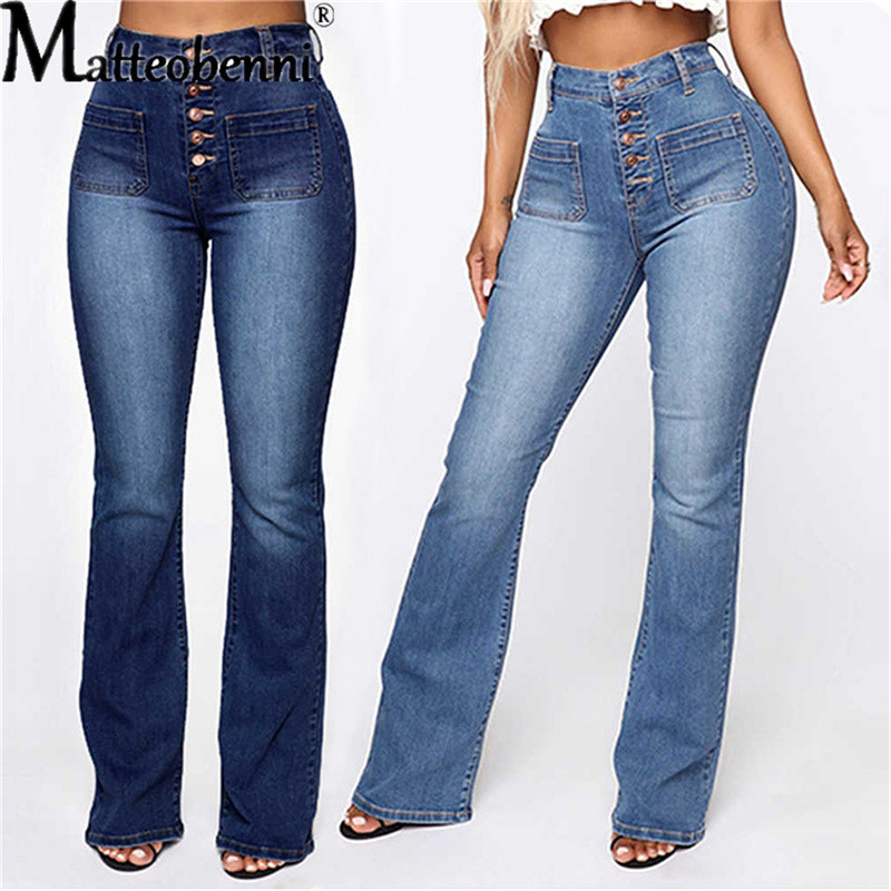 Modne seksi traperice visokog struka za 2022. Ženske isprane traper hlače s dugmadima Femme hlače s džepnim hlačama Bootcut Ravne traperice Mujer