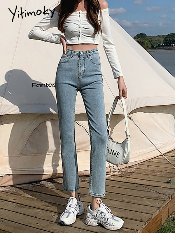 Yitimoky Ljeto 2022. Nove vintage traperice visokog struka Pencil Stretch Ravne Hlače do gležnja Rastezljive Ravne Traperice Ženske