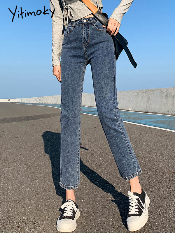 Yitimoky Ljeto 2022. Nove vintage traperice visokog struka Pencil Stretch Ravne Hlače do gležnja Rastezljive Ravne Traperice Ženske