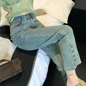 Vintage distressed all-match casual τζιν Γυναικεία άνοιξη 2023 Νέο σέξι λεπτό παντελόνι με πολλά κουμπιά μέχρι τον αστράγαλο