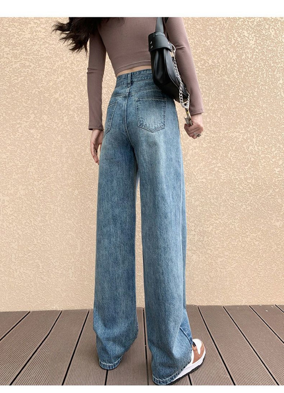 Traperice Ženske hlače širokih nogavica Jesen Zima Proljeće Pamuk pune dužine Nabori Ležerne široke korejske uredske ženske traperice Jednostavne