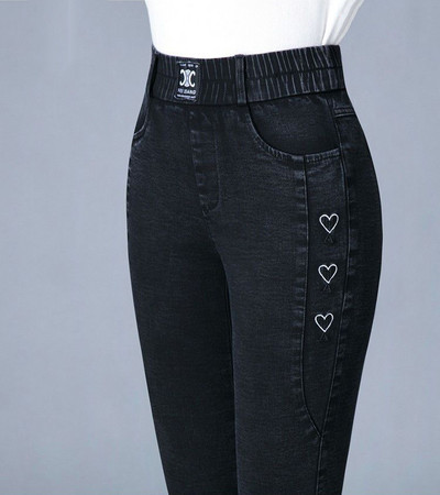 Νέο vintage μπλε κέντημα τζιν μολύβι για γυναίκες 2023 Λεπτό τεντωμένο ψηλόμεσο κορεάτικο, καθημερινό στενό παντελόνι