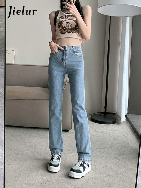 Jielur ανοιχτό μπλε τζιν παντελόνι στενό τζιν Γυναικείο άνοιξη Κορεάτικη Νέα μόδα Ψηλόμεση Λεπτό ίσιο τζιν Γυναικείο Απλό Βασικό