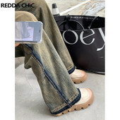 REDDACHiC Vintage Y2k γυναικείο φαρδύ τζιν Ψηλόροφο καθημερινό φαρδύ παντελόνι Raw Edge Oversized φαρδύ γυναικείο παντελόνι Γυναικείο streetwear