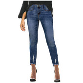 Κορεάτικο τζιν Γυναικείο τζιν με μεσαία μέση στενή τρύπα τζιν στενό στενό παντελόνι σε σκούρο μπλε ολόσωμο παντελόνι 청바지