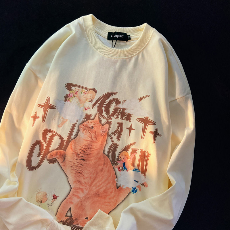 Fashion Cute Cat Print Graphic Hoodie American Y2K Loose Εξατομικευμένα χειμερινά γυναικεία ρούχα Street Retro Hip Hop Hoodie Top