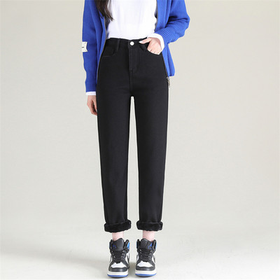 Γυναικείο Thermal Harem Jeans Ζεστό βελούδινο ψηλόμεσο Stretch Vintage μπλε τζιν χειμώνα χιόνι Streetwear ίσιο παντελόνι κορίτσι παντελόνι