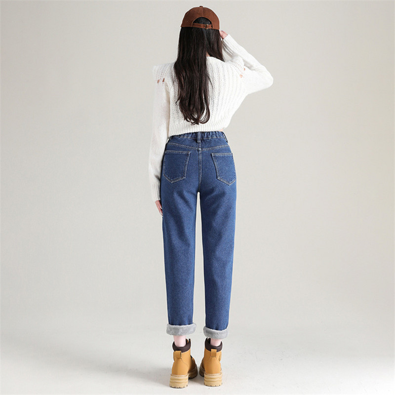 Γυναικείο Thermal Harem Jeans Ζεστό βελούδινο ψηλόμεσο Stretch Vintage μπλε τζιν χειμώνα χιόνι Streetwear ίσιο παντελόνι κορίτσι παντελόνι