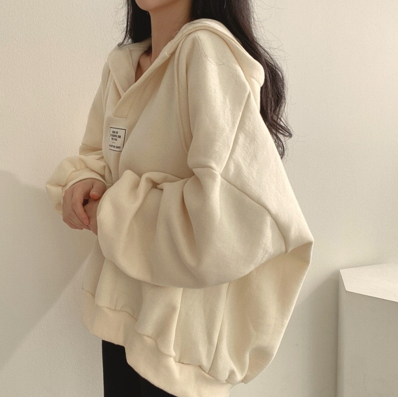 Ανοιξιάτικο φθινόπωρο Νέο φούτερ V λαιμόκοψη με κουκούλα από νυχτερίδα μπλούζες πουλόβερ με όλα τα ματς Φαρδιά άνετα γυναικεία υπερμεγέθη μπουφάν